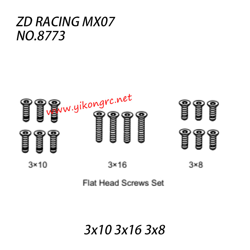 ZD Racing MX07 4WD RC Truck Parts 3x10 3x16 3x8 Flat Head Screws Set 8773
