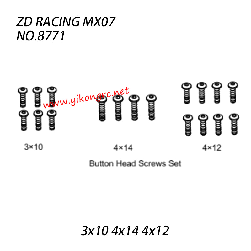 ZD Racing MX07 RC Truck Parts 3x10 4x14 4x12 Button Head Screws Set 8771