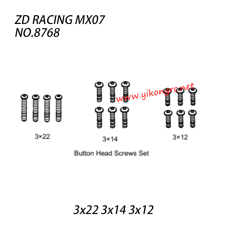 ZD Racing MX07 RC Truck Parts 3x22 3x14 3x12 Button Head Screws Set 8768