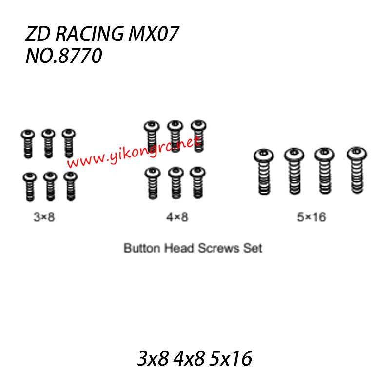 ZD Racing MX07 RC Truck Parts 3x8 4x8 5x16 Button Head Screws Set 8770