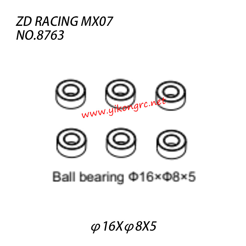 ZD Racing MX07 RC Truck Parts Ball bearing (φ16Xφ8X5) 8763
