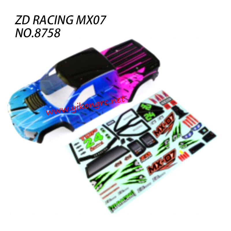 ZD Racing MX07 RC Truck Parts Car Body Pink and Sticker 8758