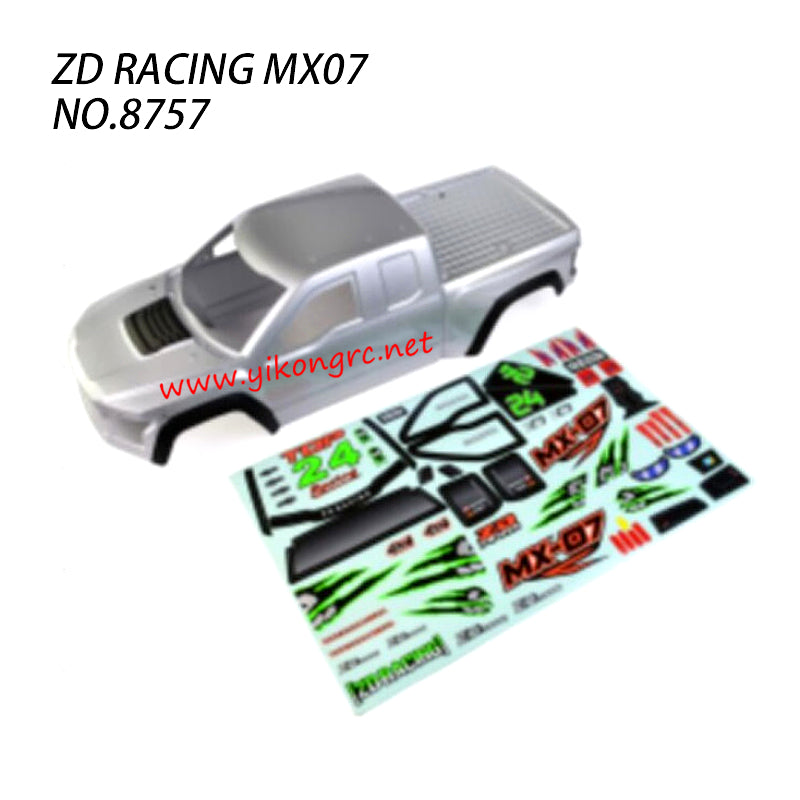 ZD Racing MX07 RC Truck Parts Car Body Silver and Sticker